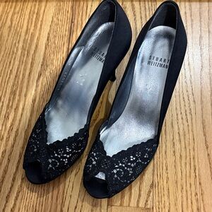 Stuart Weitzman Black Lace Peep-Toe Pumps